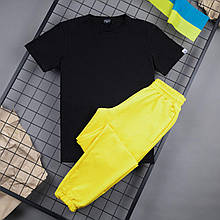 Комплект чоловічий літній Спортивні Штани + Футболка Casual чорний-жовтий спортивний костюм весняний ЛЮКС