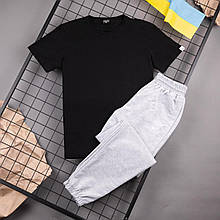 Комплект чоловічий літній Спортивні Штани + Футболка Casual чорний-сірий спортивний костюм весняний ЛЮКС