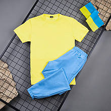 Комплект чоловічий літній Спортивні Штани + Футболка Casual блакитний-жовтий спортивний костюм весняний ЛЮКС