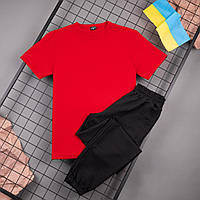 Комплект мужской летний Спортивные Штаны + Футболка Casual красный-черный Спортивный костюм весенний ЛЮКС