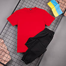 Комплект чоловічий літній Спортивні Штани + Футболка Casual червоний-чорний спортивний костюм весняний ЛЮКС