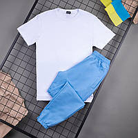 Комплект мужской летний Спортивные Штаны + Футболка Casual голубой-белый Спортивный костюм весенний ЛЮКС