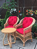2 кресла "Обычные" с красными подушками + столик с изогнутыми ножками