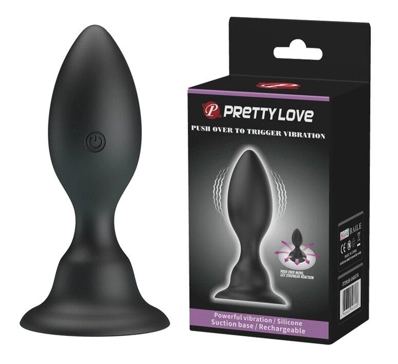 Чорний Анальний стимулятор з вібрацією PrettyLove Push Over to Trigger vibration, фото 1