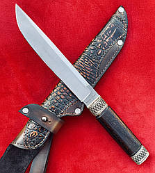 Нескладаний ніж мисливський Норвег Б, ручної роботи зі сталі N690, зі шкіряним чохлом, подарунок чоловікові мисливцеві