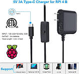 Чохол Miuzei для Raspberry Pi 4 B з 30-мм вентилятором, блок живлення Pi 4 Model B 5V 3A Type-C, фото 3