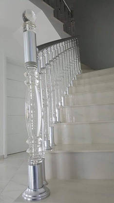 Перила акрилові Pleksi Glass срібло-класика по дві в сходинку з алюм.поручнем, фото 2