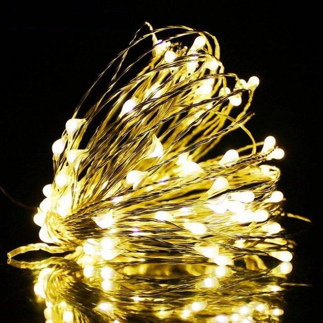 Новорічна світлодіодна гірлянда нитка 5 м 100 LED Крапля роси на батарейках Жовта USB