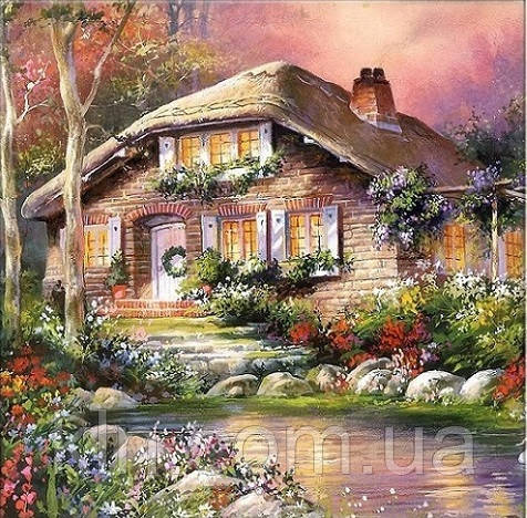 Набір алмазної викладки Дім у лісі 25 х 25 см (арт. FS073) повне заповнення, фото 1