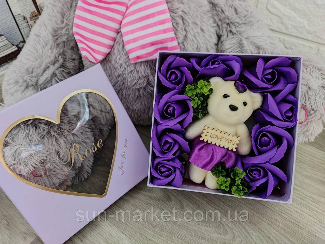 Подарочный набор мыло с мишкой Love You фиолетовый (D-2019090937) - фото 1 - id-p1594091604