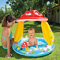 Детский надувной бассейн Intex «Грибочек» круглый с надувным дном из высококачественного винила с навесом