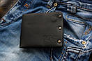 Шкіряний чоловічий гаманець ручна робота Гранж чорний з заклепками, фото 4