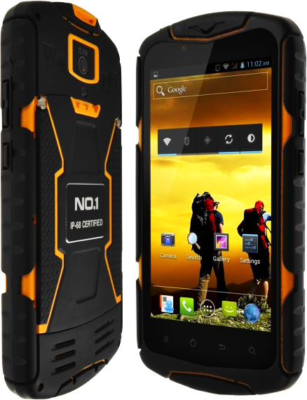 NO.1 X-men X1, IP68, GPS, 13 Mpx, пам'ять 8 GB, ОЗП 1 GB, 5800 мА·год, Android 4.4, 3G, дисплей 5", 4 ядра.