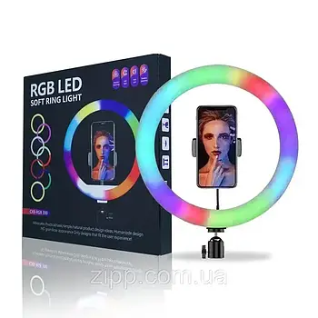 Кільцева LED селфи лампа 30 см RGB+ штатив | Кільцева лампа з тримачем для телефону