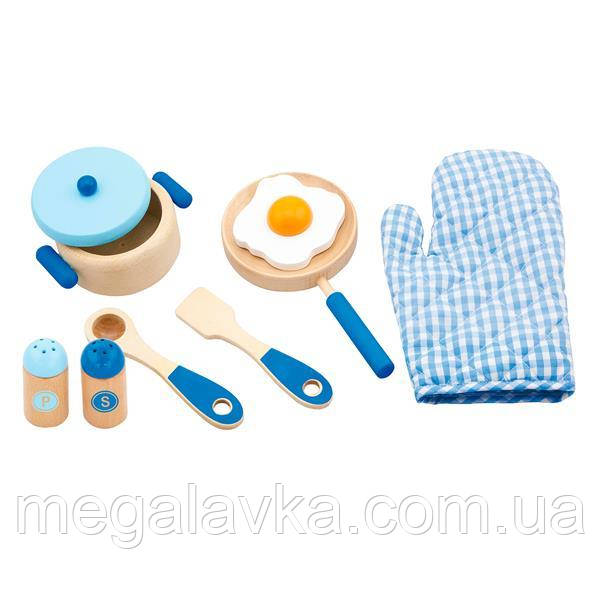 Дитячий кухонний набір Viga Toys Igрушну посуди з дерева, блакитний (50115) - MegaLavka