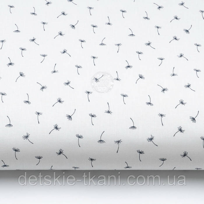 Бязь "Темно-сірі міні-кульбаби на білому тлі" №4056, фото 1