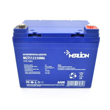 Акумуляторна батарея MERLION EURO AGM до TESLA MLTS12330M6 12 V 33 Ah (195 x 130 x 155 (165) Blue Q1, фото 1