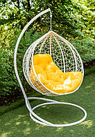 Подвесное кресло "Эко Премиум" белая с желтой подушкой (Склад город Днепр)