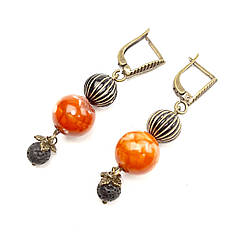 Лава, агат. Сережки з натурального каменю Венді.