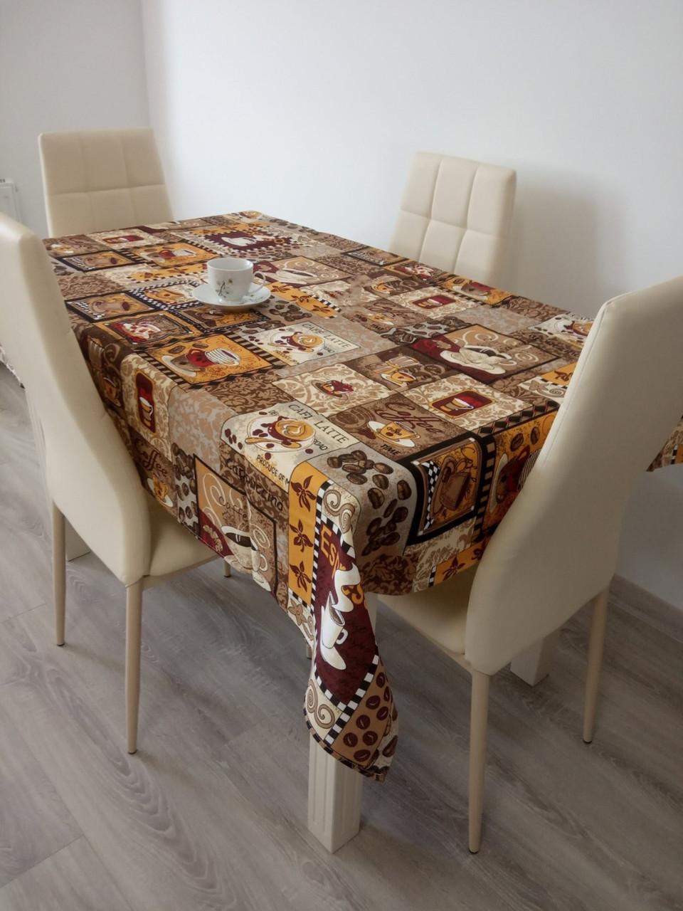 Скатертина лляна на кухонний стіл/ Скатертина з кавовими чашками 120*150, фото 1