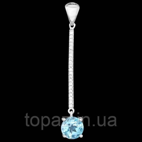 Підвіска срібна 925 натуральний блакитний топаз (SKY BLUE), цирконій.