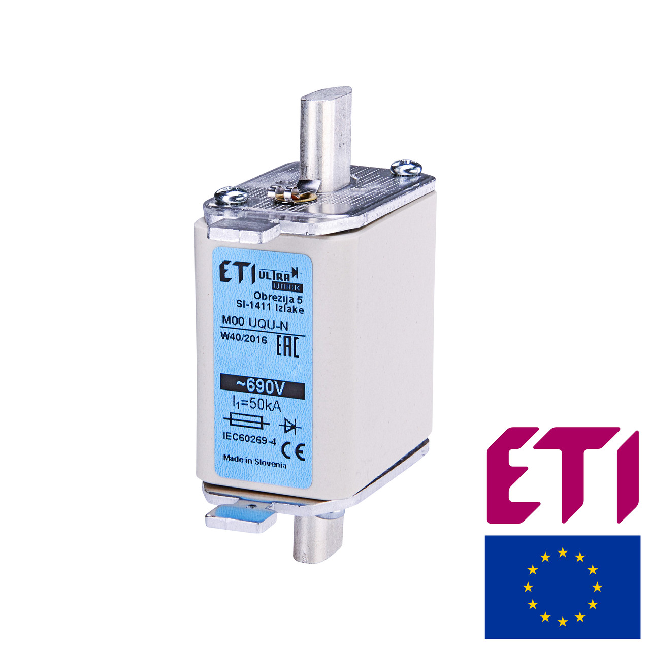 Запобіжник ETI M00UQU-N gR 6A 690V 50kA 4331201 ножовий надшвидкий (NH00), фото 1