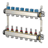 Гребінка з нержавіючої сталі Simplex з термоклапанами та витратомірами на 7 контурів для систем тепла підлога