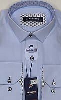 Рубашка мужская Passero vd-0021 голубая однотонная приталенная Турция, нарядная мужская рубашка S