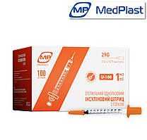 Шприц інсуліновий 1мл U-100 29G 0,33*12,7мм з інтегрованою голкою.