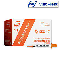 Шприц інсуліновий 1мл U-100 30G 0,3*8мм з інтегрованою голкою.