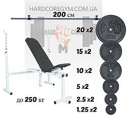 Комплект: лавка регульована зі стійками, штанга [116 кг]