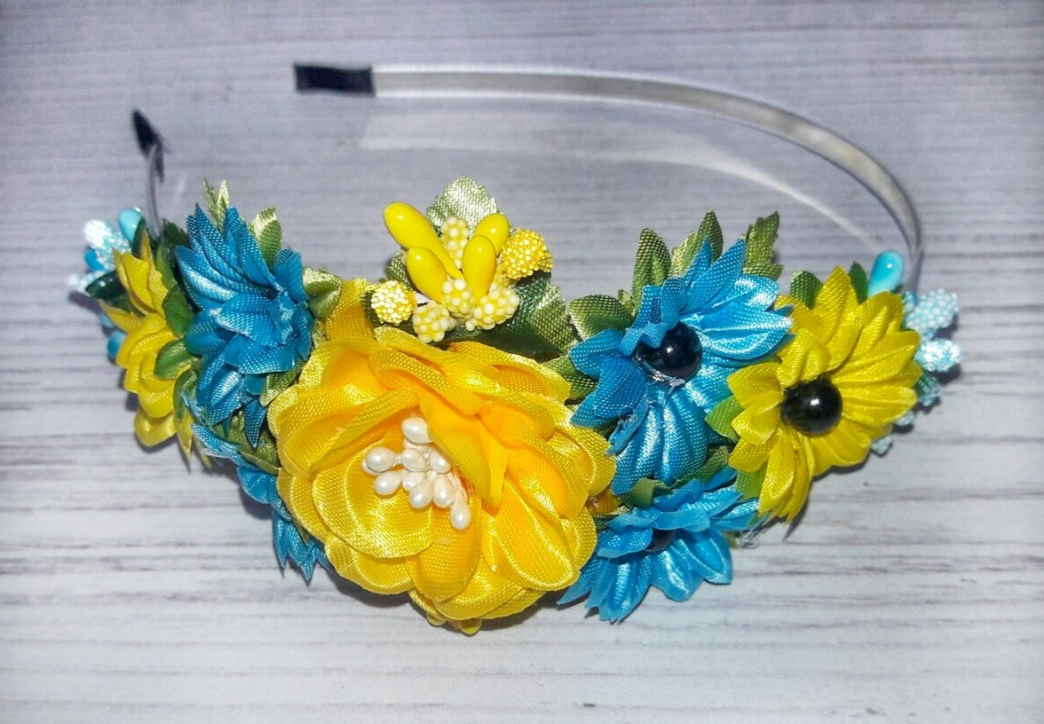Обруч для волосся Боковинка Польовий жовто-блакитний, фото 1