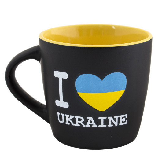 Чашка керамічна матова з принтом "I Love Ukraine" 300 мл жовта