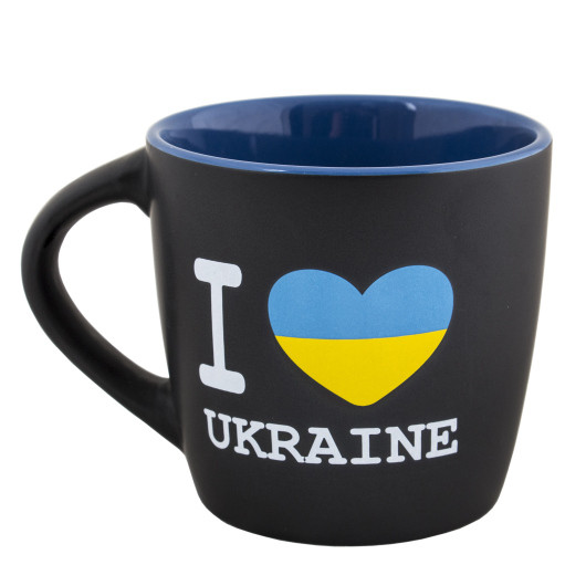 Чашка керамічна матова з принтом "I Love Ukraine" 300 мл блакитна