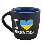 Чашка керамічна матова з принтом "I Love Ukraine" 300 мл блакитна