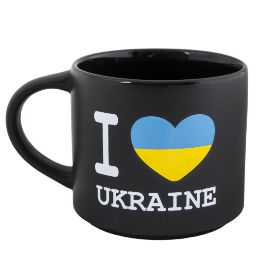 Кружка велика чорна матова з принтом " I Love Ukraine" 450 мл