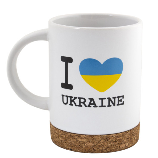 Чашка матова з пробковою підставкою з принтом "I Love Ukraine" 445 мл