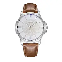 Чоловічий годинник YAZOLE 332 — Срібний корпус, коричневий ремінець