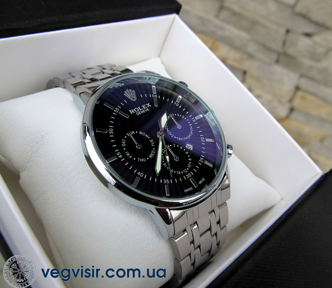 Суперкрутые мужские кварцевые часы Rolex в серебренном стиле - фото 3 - id-p1473698038