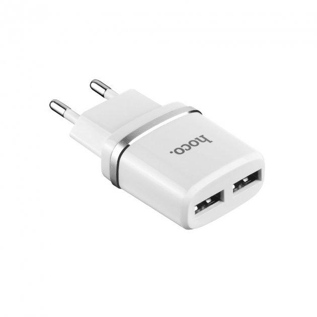 Мережевий зарядний пристрій Hoco C12 Dual USB Charger 2.4 A, Білий