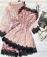 Жіночий велюровий комплект халат і пеньюар S розмір