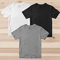 Комплект (набор 3шт.) футболок базовых мужских однотонных: белая, серая, черная. Под печать. . XL