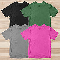 Комплект (набір 4 шт.) футболок базових чоловічих однотонних: хакі, сіра, чорна, рожева
