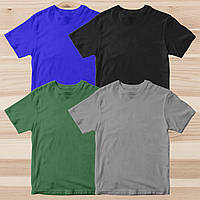 Комплект (набір 4 шт.) футболок базових чоловічих однотонних: хакі, сіра, чорна, синя
