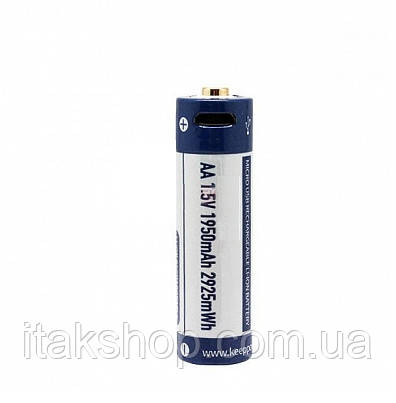 Акумулятор 14500 АА Keeppower 1,5В 1950 mAh з microUSB (Синій з білим), фото 2