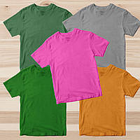 Комплект (набір 5 шт.) футболок базових чоловічих однотонних: хакі, сіра, зелена, рожева, жовтогаряча