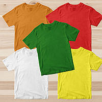 Комплект (набір 5 шт.) футболок базових чоловічих однотонних: біла, зелена, червона, жовта, жовта жовта, жовтогаряча