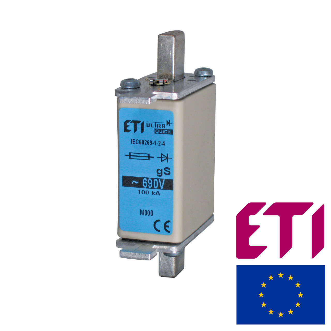 Запобіжник ETI M000 gS 63A 690V 100kA 4721246 ножовий надшвидкий (NH-00C), фото 1