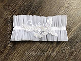 Біла весільна підв'язка для нареченої, фото 2
