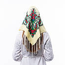 Хустка з шовковими тороками 80х80см Кремова, фото 4